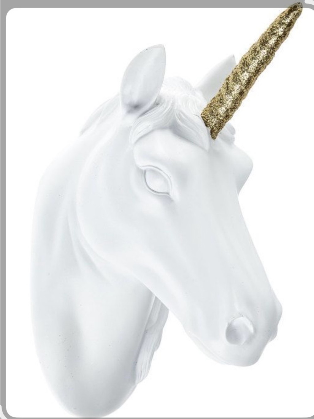 White Unicorn Wall mount Decor with Gold Horn - Like New